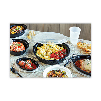 Pactiv Evergreen Newspring VERSAtainer Microwavable Containers, 16 oz, 6" Diameter, Black/Clear, Plastic, 150/Carton (PCTNC718B)