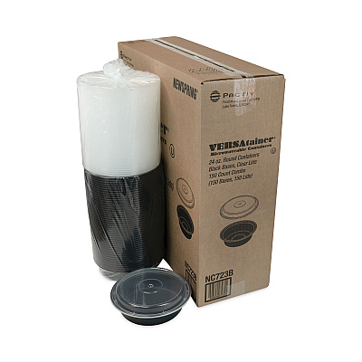 Pactiv Evergreen Newspring VERSAtainer Microwavable Containers, 24 oz, 7" Diameter, Black/Clear, Plastic, 150/Carton (PCTNC723B)