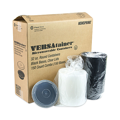 Pactiv Evergreen Newspring VERSAtainer Microwavable Containers, 32 oz, 7 Diameter x 2 h, Black/Clear, Plastic, 150/Carton (PCTNC729B)