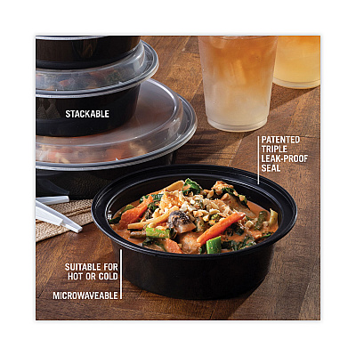 Pactiv Evergreen Newspring VERSAtainer Microwavable Containers, 32 oz, 7 Diameter x 2 h, Black/Clear, Plastic, 150/Carton (PCTNC729B)