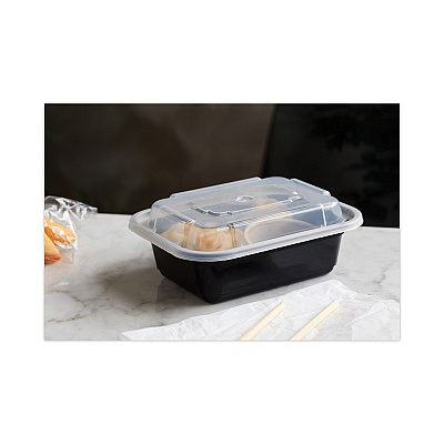 Pactiv Evergreen Newspring VERSAtainer Microwavable Containers, 12 oz, 4.5 x 5.5 x 1.75, Black/Clear, Plastic, 150/Carton (PCTNC818B)
