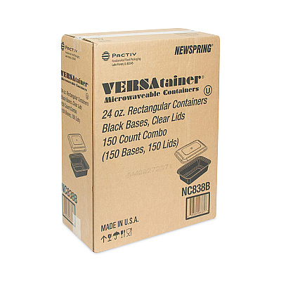 Pactiv Evergreen Newspring VERSAtainer Microwavable Containers, 24 oz, 5 x 7.25 x 2, Black/Clear, Plastic, 150/Carton (PCTNC838B)