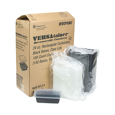 Pactiv Evergreen Newspring VERSAtainer Microwavable Containers, 24 oz, 5 x 7.25 x 2, Black/Clear, Plastic, 150/Carton (PCTNC838B)