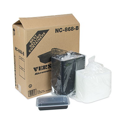 Pactiv Evergreen Newspring VERSAtainer Microwavable Containers, 28 oz, 8.8 x 6 x 2, Black Base/Clear Lid, Plastic, 150/Carton (PCTNC868B)