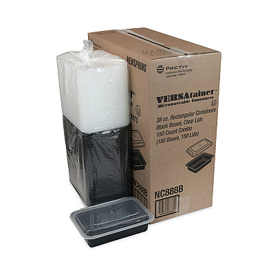 Pactiv Evergreen Newspring VERSAtainer Microwavable Containers, 38 oz, 8.8 x 6 x 2.5, Black/Clear, Plastic, 150/Carton (PCTNC888B)