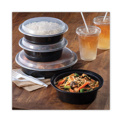 Pactiv Newspring VERSAtainer Microwavable Containers, Vented Lid, 48 oz, 9" Diameter, Black/Clear, Plastic, 150/Carton (PCTNC948B)
