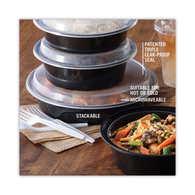 Pactiv Newspring VERSAtainer Microwavable Containers, Vented Lid, 48 oz, 9" Diameter, Black/Clear, Plastic, 150/Carton (PCTNC948B)