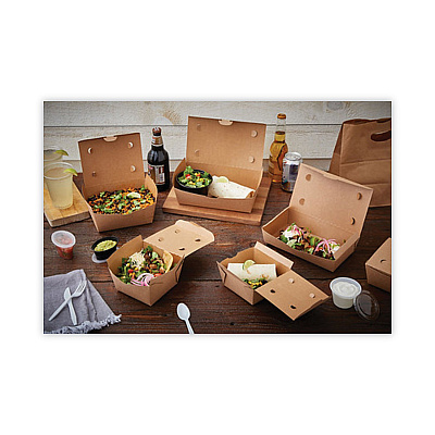 Pactiv Evergreen EarthChoice OneBox Paper Box, 77 oz, 9 x 4.85 x 2.7, Kraft, 162/Carton (PCTNOB04SKEC)