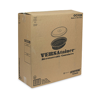 Pactiv Evergreen Newspring VERSAtainer Microwavable Containers, Oval, 32 oz, 9.1 x 6.7 x 1.9, Black/Clear, Plastic, 150/Carton (PCTOC32B)