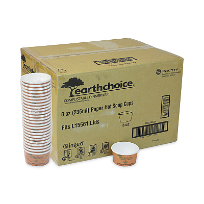 Pactiv Evergreen EarthChoice Compostable Soup Cup, Small, 8 oz, 3 x 3 x 3, Brown, Paper, 500/Carton (PCTPHSC8ECDI)