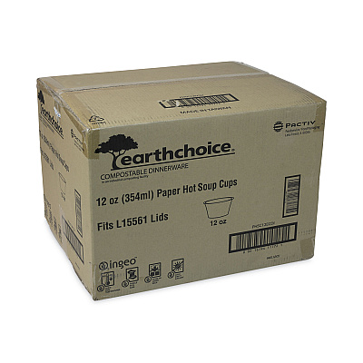 Pactiv Evergreen EarthChoice Compostable Soup Cup, Medium, 12 oz, 3.63" Diameter x 3.63"h, Teal, Paper, 500/Carton (PCTPHSC12ECDI)