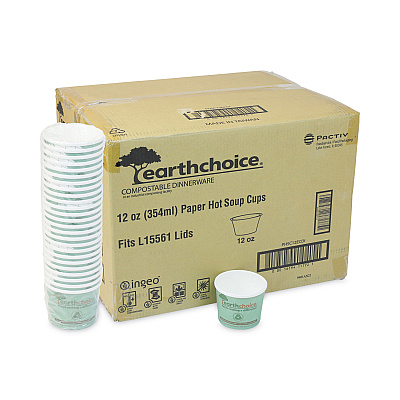 Pactiv Evergreen EarthChoice Compostable Soup Cup, Medium, 12 oz, 3.63" Diameter x 3.63"h, Teal, Paper, 500/Carton (PCTPHSC12ECDI)