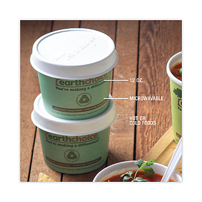 Pactiv Evergreen EarthChoice Compostable Soup Cup, Medium, 12 oz, 3.63" Diameter x 3.63"h, Teal, Paper, 500/Carton (PCTPHSC12ECDI)