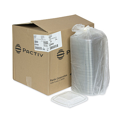 Pactiv Evergreen EarthChoice Recycled PET Container Lid, For 24-32 oz Container Bases, 7.38 x 7.38 x 0.82, Clear, Plastic, 300/Carton (PCTSACLD07)