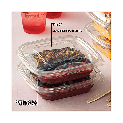 Pactiv Evergreen EarthChoice Square Recycled Bowl Flat Lid, 7.38 x 7.38 x 0.26, Clear, Plastic, 300/Carton (PCTSACLF07)