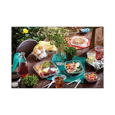 Pactiv Evergreen EarthChoice Square Recycled Bowl Flat Lid, 7.38 x 7.38 x 0.26, Clear, Plastic, 300/Carton (PCTSACLF07)