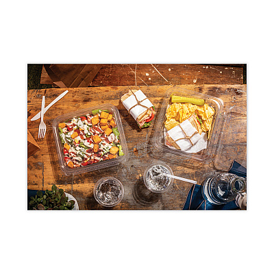 Pactiv Evergreen EarthChoice Tamper Evident Recycled Hinged Lid Deli Container, 16 oz, 7.25 x 6.38 x 1, Clear, Plastic, 240/Carton (PCTTEHL7X616S)