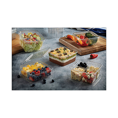 Pactiv Evergreen EarthChoice Square Recycled Bowl,4-Compartment, 32 oz, 6.13 x 6.13 x 2.61, Clear, Plastic, 360/Carton (PCTY6S324C)