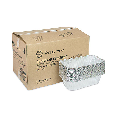 Pactiv Evergreen Aluminum Steam Table Pan, One-Third Size Deep Loaf, 3" Deep, 5.9 x 8.04, 200/Carton (PCTY6062XH)