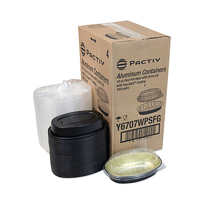 Pactiv Evergreen Classic Carry-Out Container, 16 oz, 6.88 x 4.56 x 3, Black/Gold, Aluminum, 100/Carton (PCTY6707WPSFG)
