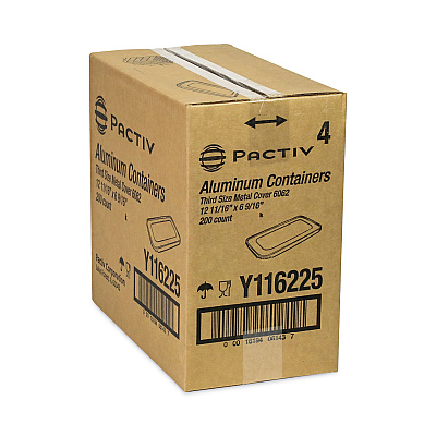 Pactiv Evergreen Aluminum Steam Table Pan Lid, Fits One-Third Size Pan, 0.5" Deep, 6.19 x 12.31, 200/Carton (PCTY116225)
