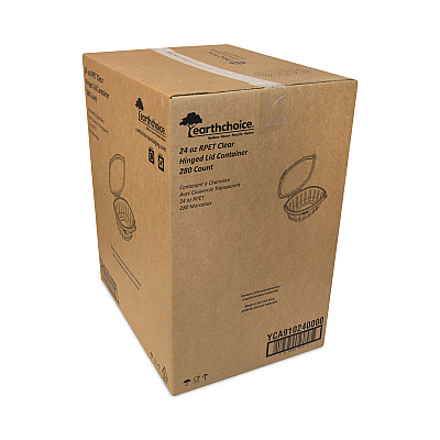 Pactiv Evergreen EarthChoice Recycled PET Hinged Container, 24 oz, 7.38 x 5.88 x 2.38, Clear, Plastic, 280/Carton (PCTYCA910240000)