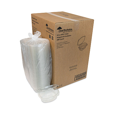 Pactiv Evergreen EarthChoice Recycled PET Hinged Container, 24 oz, 7.38 x 5.88 x 2.38, Clear, Plastic, 280/Carton (PCTYCA910240000)