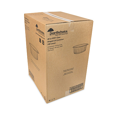 Pactiv Evergreen EarthChoice Recycled PET Hinged Container, 48 oz, 8.88 x 7.25 x 2.94, Clear, Plastic, 190/Carton (PCTYCA910480000)