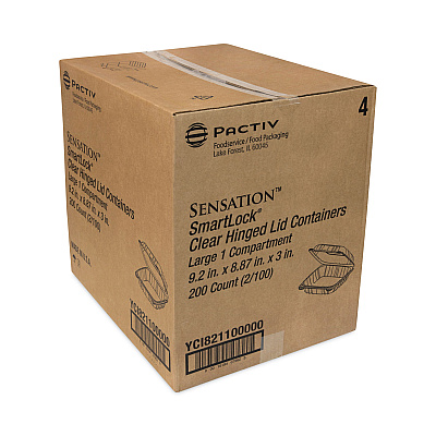 Pactiv Evergreen SENSATION SmartLock Hinged Lid Container, 9.21 x 8.87 x 3.07, Clear, Plastic, 200/Carton (PCTYCI821100000)