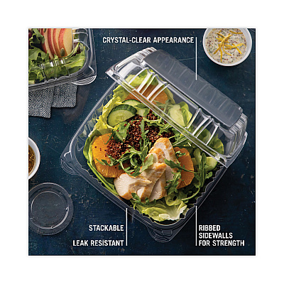 Pactiv Evergreen SENSATION SmartLock Hinged Lid Container, 9.21 x 8.87 x 3.07, Clear, Plastic, 200/Carton (PCTYCI821100000)