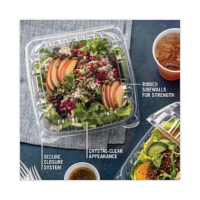 Pactiv Evergreen SENSATION SmartLock Hinged Lid Container, 8.34 x 8.24 x 3.05, Clear, Plastic, 200/Carton (PCTYCI821200000)