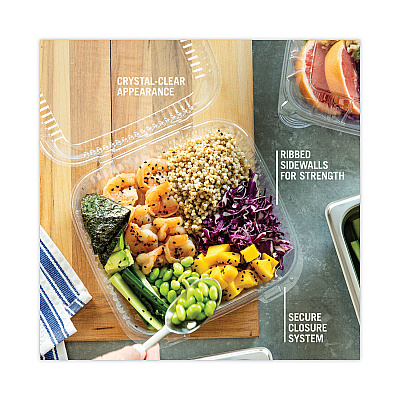 Pactiv Evergreen SENSATION SmartLock Hinged Lid Container, 8.34 x 8.24 x 3.05, Clear, Plastic, 200/Carton (PCTYCI821200000)