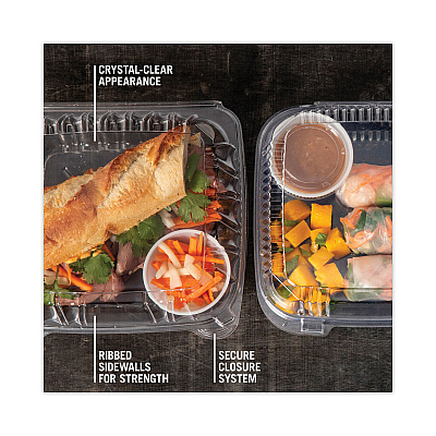 Pactiv Evergreen SENSATION SmartLock Hinged Lid Container, 8.34 x 8.24 x 3.05, Clear, Plastic, 200/Carton (PCTYCI821200000)