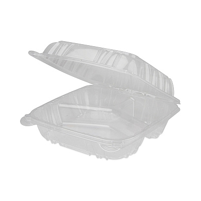 Pactiv Evergreen SENSATION SmartLock Hinged Lid Container, 3-Compartment, 8.24 x 8.34 x 3.05, Clear, Plastic, 200/Carton (PCTYCI821230000)