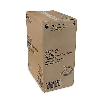 Pactiv Evergreen SENSATION SmartLock Hinged Lid Container, 5.74 x 5.95 x 3.1, Clear, Plastic, 500/Carton (PCTYCI821600000)