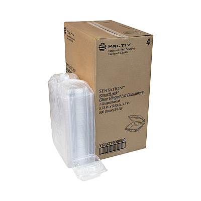 Pactiv Evergreen SENSATION SmartLock Hinged Lid Container, 5.74 x 5.95 x 3.1, Clear, Plastic, 500/Carton (PCTYCI821600000)