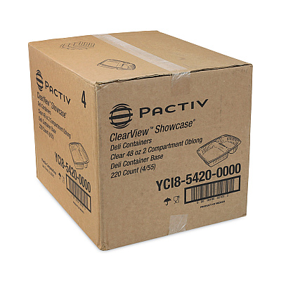 Pactiv Evergreen Showcase Deli Container, Base Only, 2-Compartment, 10 oz; 23 oz, 9 x 7.4 x 1.5, Clear, Plastic, 220/Carton (PCTYCI854200000)
