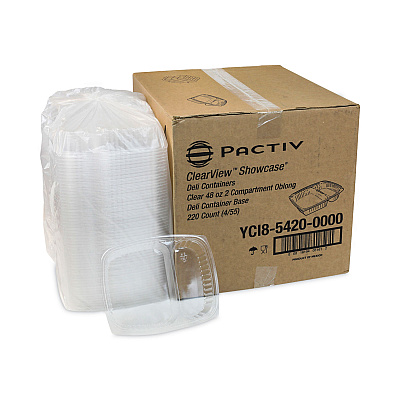 Pactiv Evergreen Showcase Deli Container, Base Only, 2-Compartment, 10 oz; 23 oz, 9 x 7.4 x 1.5, Clear, Plastic, 220/Carton (PCTYCI854200000)
