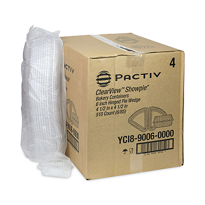 Pactiv Evergreen Hinged Lid Pie Wedge Container, 6" Pie Wedge, 4.5 x 4.5 x 2.5, Clear, Plastic, 510/Carton (PCTYCI890060000)