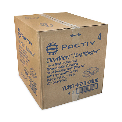 Pactiv Evergreen ClearView MealMaster Lid with Fog Gard Coating, Large 2-Compartment Dome Lid, 9.38 x 8 x 1.25, Clear, Plastic, 252/Carton (PCTYCN8467H00D0)