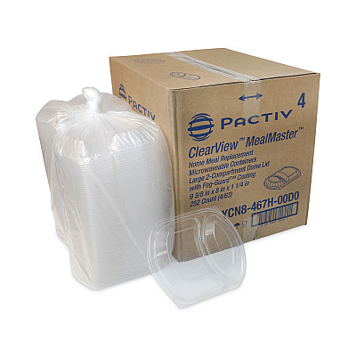 Pactiv Evergreen ClearView MealMaster Lid with Fog Gard Coating, Large 2-Compartment Dome Lid, 9.38 x 8 x 1.25, Clear, Plastic, 252/Carton (PCTYCN8467H00D0)