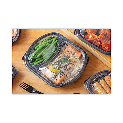 Pactiv Evergreen ClearView MealMaster Lid with Fog Gard Coating, Large 2-Compartment Dome Lid, 9.38 x 8 x 1.25, Clear, Plastic, 252/Carton (PCTYCN8467H00D0)