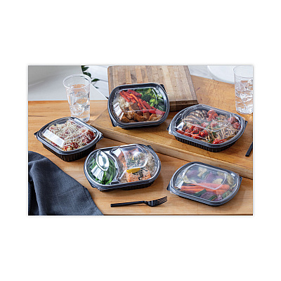 Pactiv Evergreen ClearView MealMaster Lid with Fog Gard Coating, Large 2-Compartment Dome Lid, 9.38 x 8 x 1.25, Clear, Plastic, 252/Carton (PCTYCN8467H00D0)