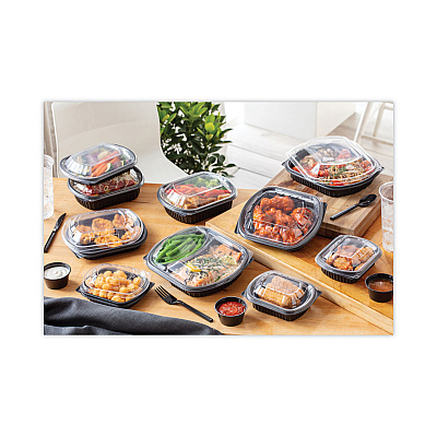 Pactiv Evergreen ClearView MealMaster Lid with Fog Gard Coating, Large 2-Compartment Dome Lid, 9.38 x 8 x 1.25, Clear, Plastic, 252/Carton (PCTYCN8467H00D0)