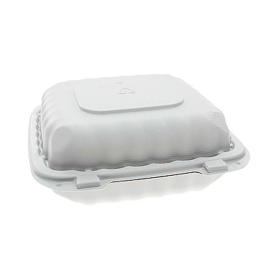 Pactiv Evergreen EarthChoice SmartLock Microwavable MFPP Hinged Lid Container, 8.31 x 8.35 x 3.1, White, Plastic, 200/Carton (PCTYCN808010000)