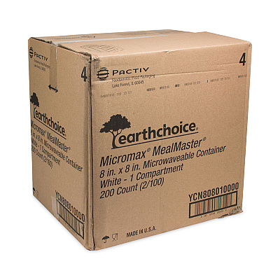 Pactiv Evergreen EarthChoice SmartLock Microwavable MFPP Hinged Lid Container, 8.31 x 8.35 x 3.1, White, Plastic, 200/Carton (PCTYCN808010000)