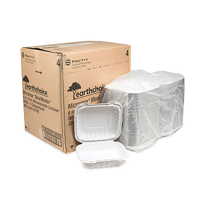 Pactiv Evergreen EarthChoice SmartLock Microwavable MFPP Hinged Lid Container, 8.31 x 8.35 x 3.1, White, Plastic, 200/Carton (PCTYCN808010000)