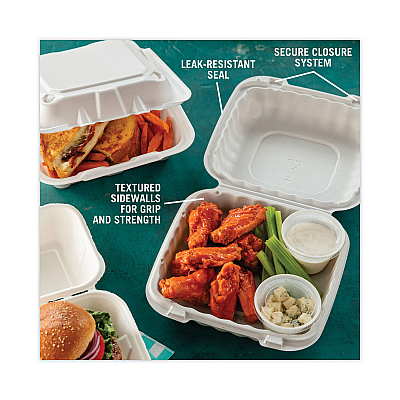 Pactiv Evergreen EarthChoice SmartLock Microwavable MFPP Hinged Lid Container, 8.31 x 8.35 x 3.1, White, Plastic, 200/Carton (PCTYCN808010000)