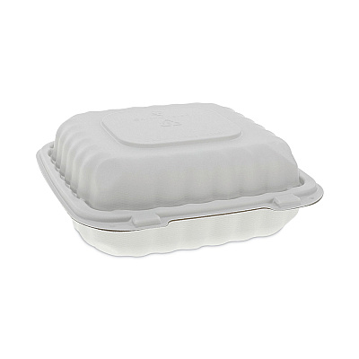 Pactiv Evergreen EarthChoice SmartLock Microwavable MFPP Hinged Lid Container, 3-Compartment, 8.31 x 8.35 x 3.1, White, Plastic, 200/Carton (PCTYCN808030000)