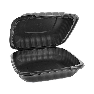 Pactiv Evergreen EarthChoice SmartLock Microwavable MFPP Hinged Lid Container, 8.31 x 8.35 x 3.1, Black, Plastic, 200/Carton (PCTYCNB08010000)